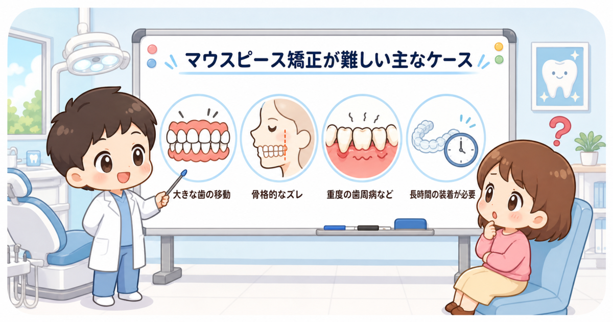 マウスピース矯正ができない・適応外となりやすい主な症例